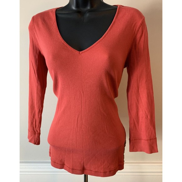 Lauren Jeans Co. Tops - Women's Lauren Jeans Co Orange Long Sleeve Small Cotton V-Neck Shirt or T-Shirt